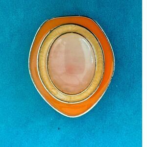 Vintage Avon Rose Quartz and enamel Brooch/Pendant, in Silver, Stamped